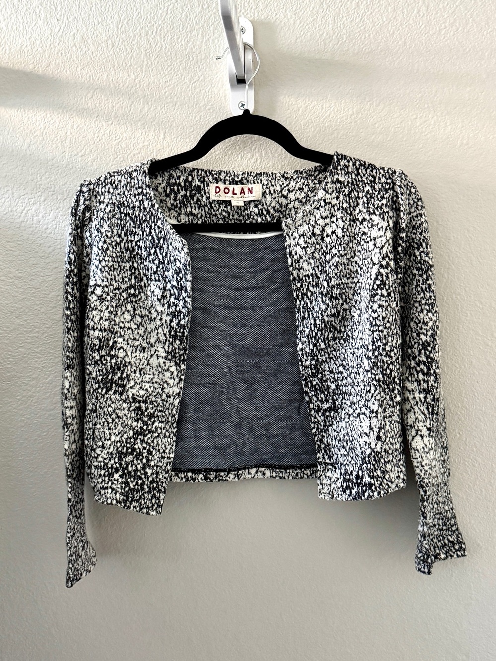 dolan Black & White Open-Front Cropped Cardigan